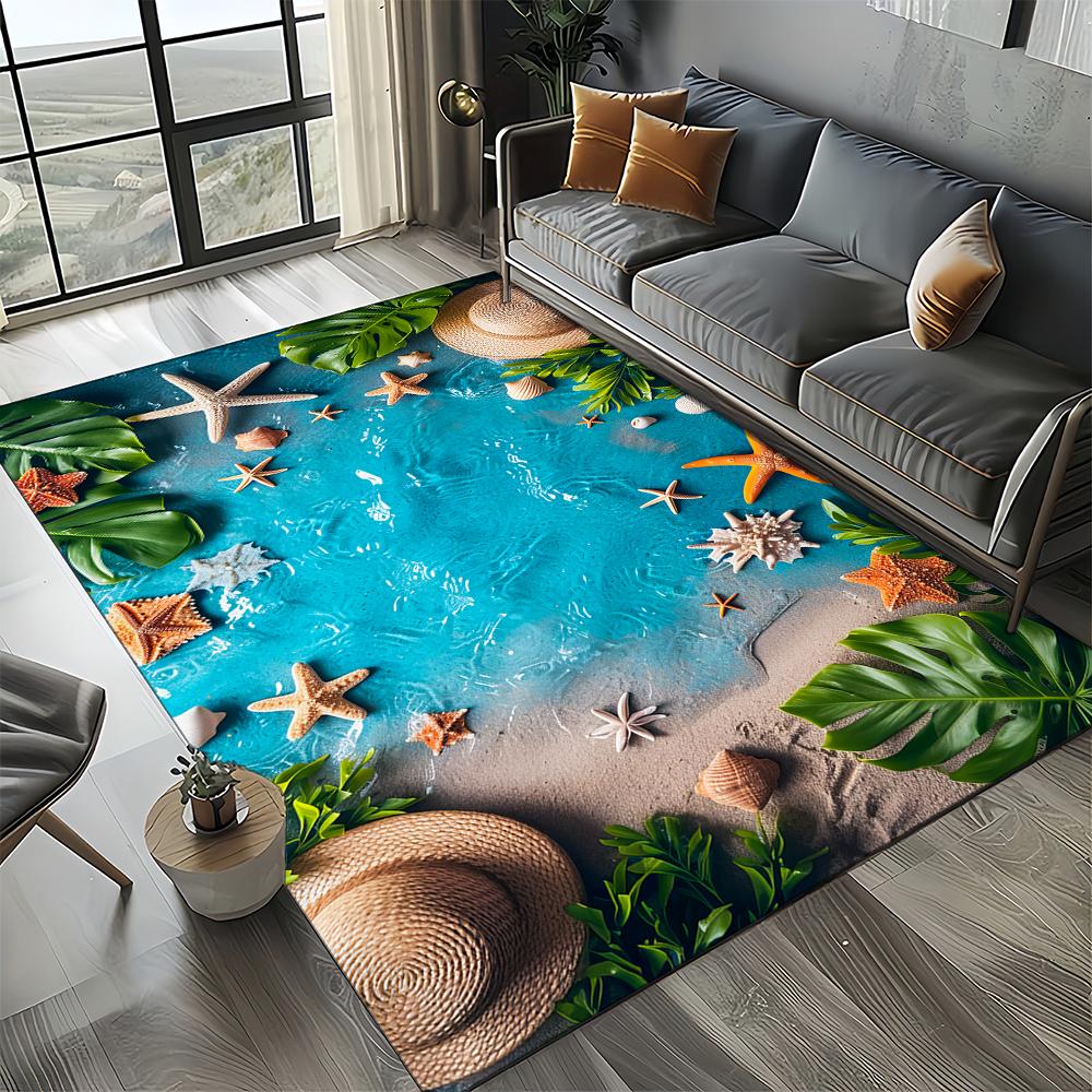 New Starfish Beach Shell Sea Star Sand Carpet Rug for Living Room Bedroom Home Sofa Decoration,Kids Play Non-slip Floor Mat