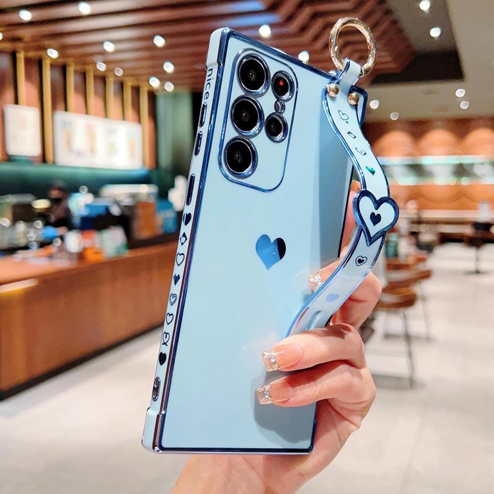 

Чохол для Samsung A53 S25 Ultra Милий Любовне Серце Гальванічне Покриття Браслет Тримач для Телефону Чохол для Galaxy S24 Ultra S23 S22 S21 Чохли Ракушка For SamsungA13 5G&Case & Strap