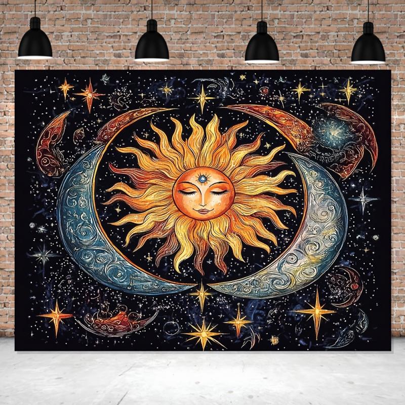 VIKAMA Vintage Sun Moon And Stars Tarot Tapestry BohemianStyle Decorative Piece For The Living Room Bedroom Or Above The Bed