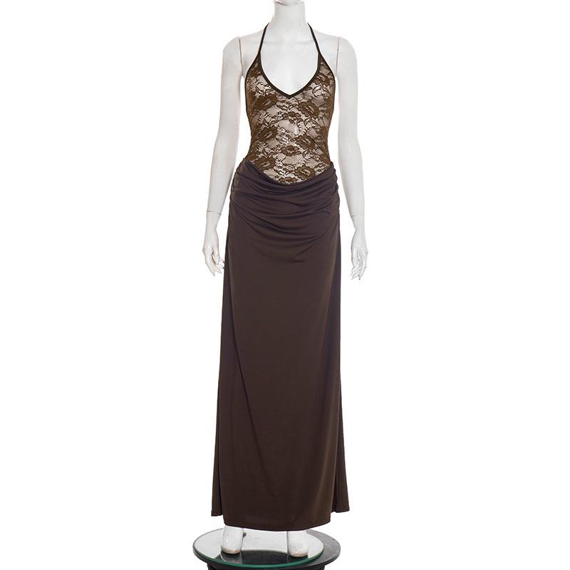 J25DS485 Women s Sexy Sheer Lace Halter Dress - Spring/Summer Collection S