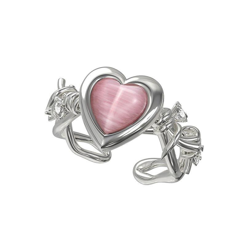 Trendy Ins Style Heart Thorn Adjustable Ring For Women Fashionable Jewelry Piece