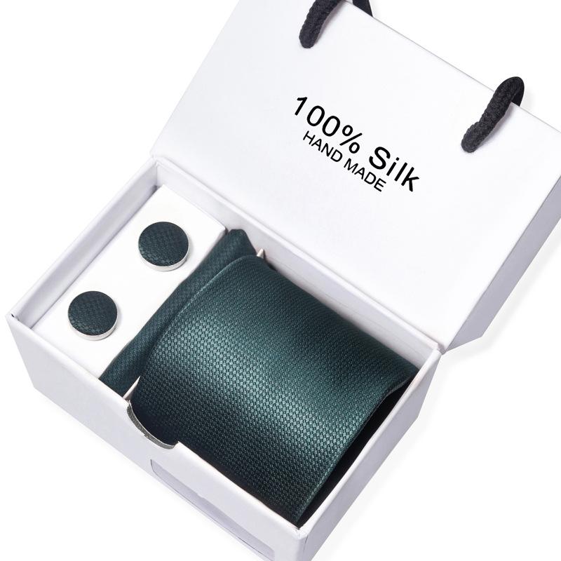 Men'S Business Tie Square Scarf Gift Box Striped Plain Suit Shirt Tie Black Gift Box Set