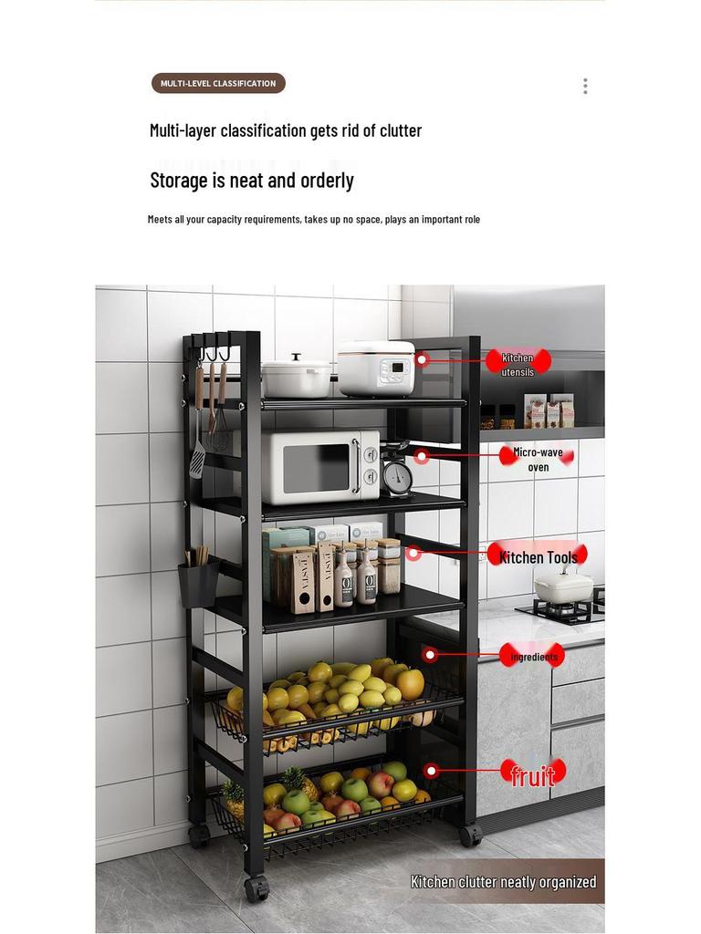 Multi-Layer Kitchen Vegetable & Microwave Storage Rack with Wheels