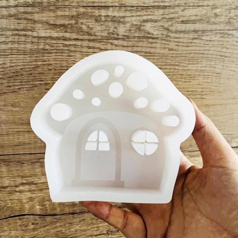 Mushroom House Candle Holder Silicone Mold 3D Houses Making Supplies Plaster Concrete Resin Candlestick Casting Molds