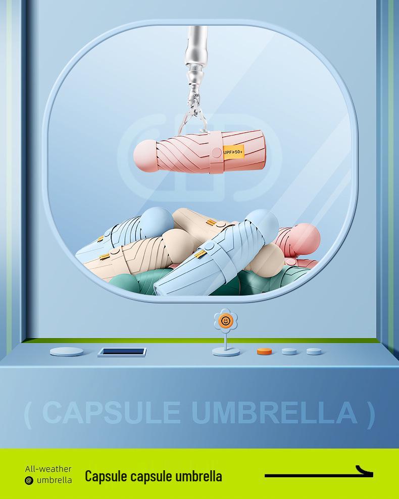 Compact Five-Fold Mini Umbrella: Portable Capsule Design for Sun & Rain, Dual-Use, Anti-UV Protection for Women