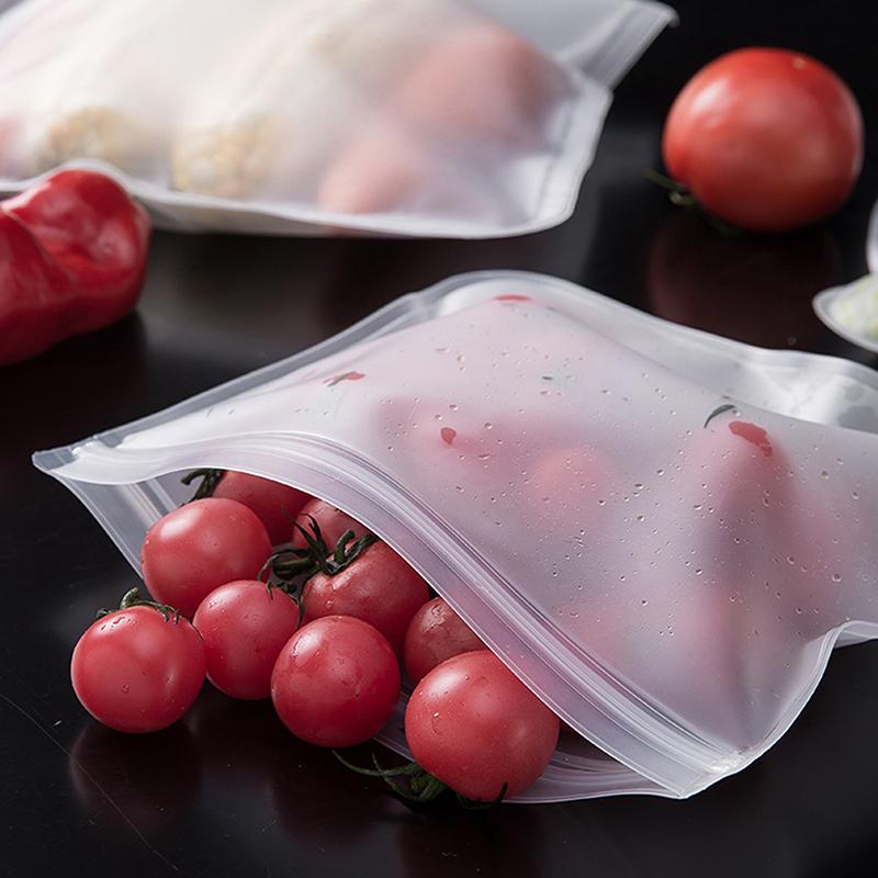 5Pcs Silicone Food Storage Containers Leakproof Stand Up Zip Shut Reusable Rolls Fresh-Keeping Food For Meat Fruits Vegetables
