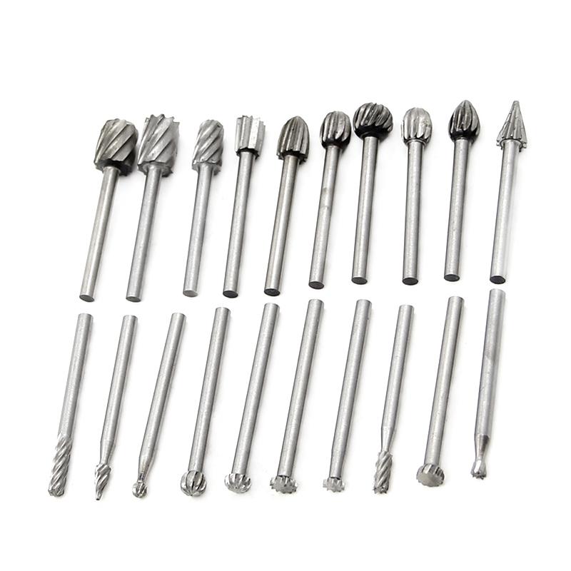 20 Piece Set of 3mm Electric Grinding High-speed Steel Woodwork Rotary File Carving DIY Grind Head Mill Cutter Set Accessories