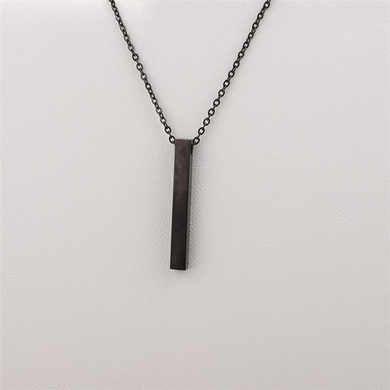 Minimalist Luxe Pierced Square Bar Pendant Glossy Textured Long Necklace
