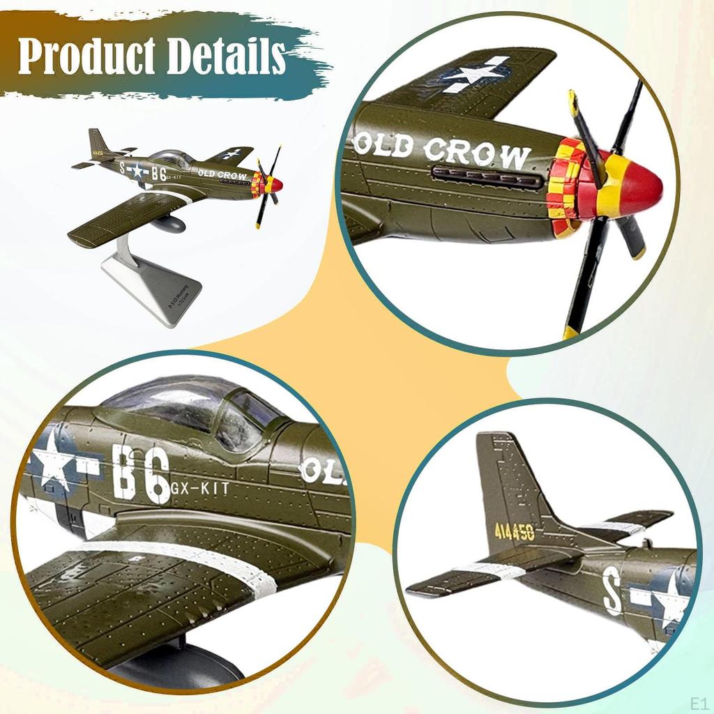 1/72 P51D Fighter Model Attack Aircraft Toy Simulation with Display Stand Airplane for Cafes