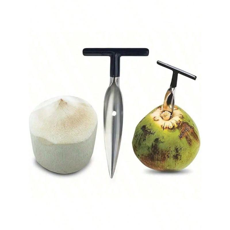 Stainless Steel Portable Coconut Opener - Includes Drilling Tool & Spatula - Ideal for Outdoor Camping