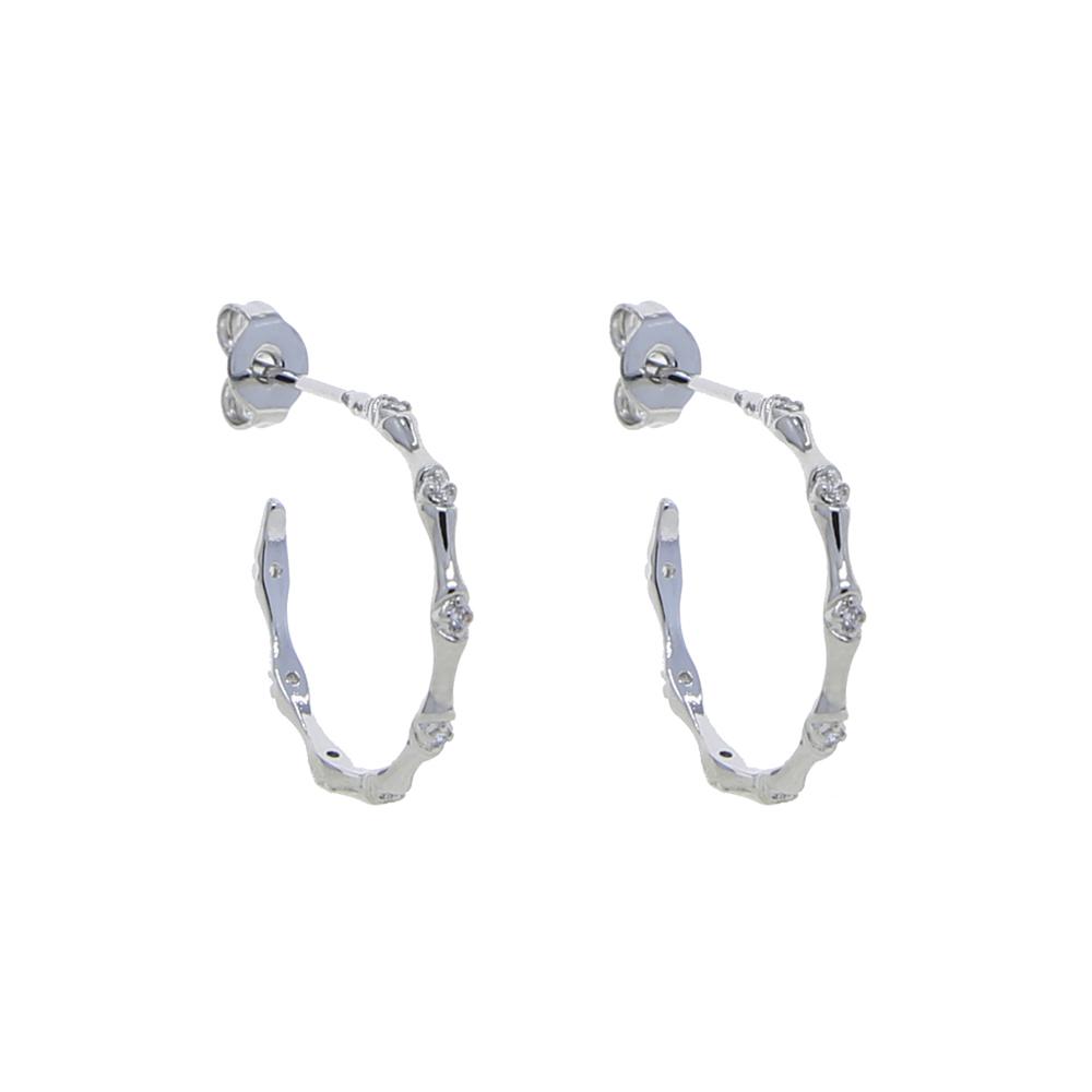 Promotion New Arrival Silver Gold Plated Cubic Zirconia CZ Medium Sized Bamboo Hoop Earring