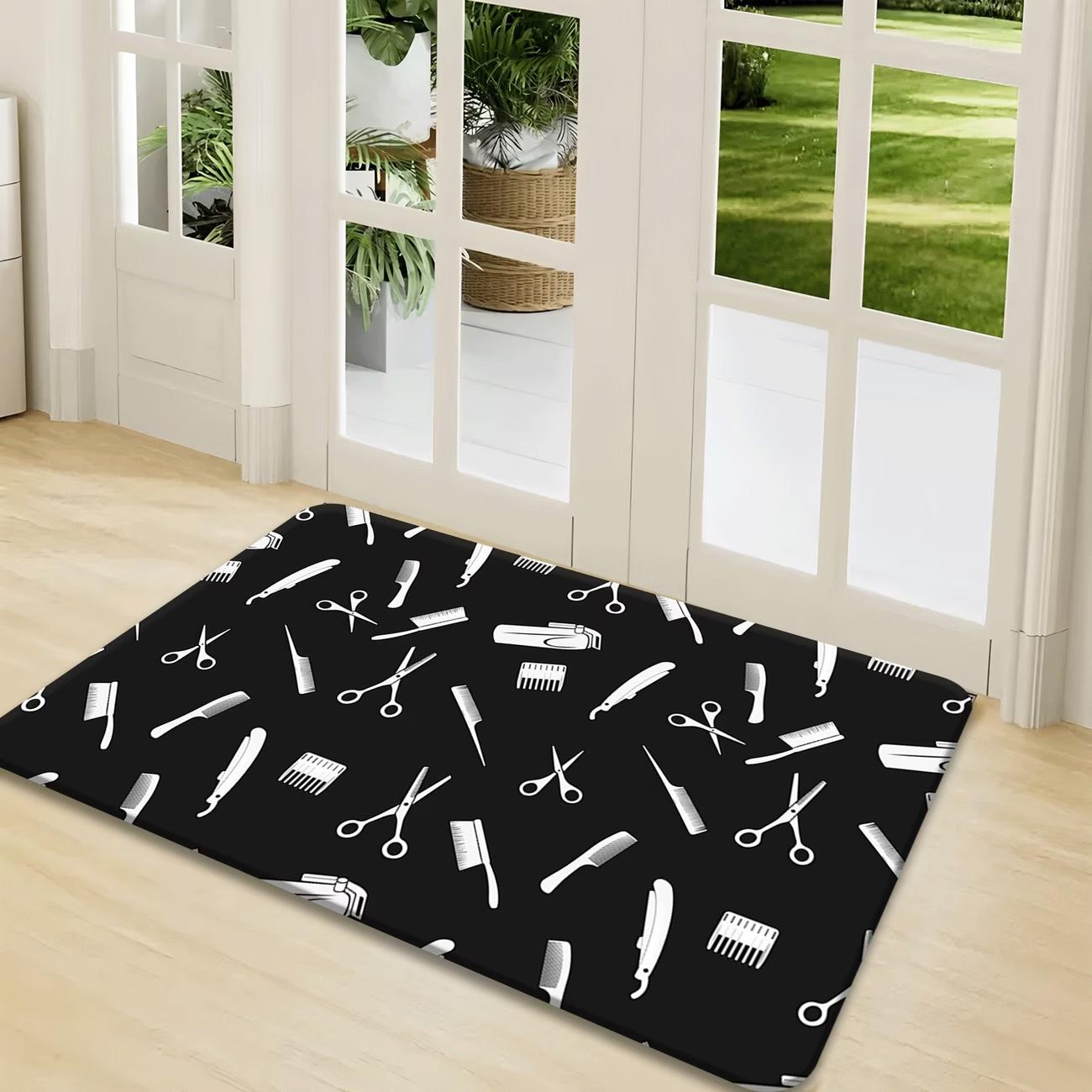 Vintage Barber Shop Themed Entry Mat Non Slip Washable Welcome Door Mat for Living Room Bedroom Entrance Home Decor Floor Rug 40x60cm