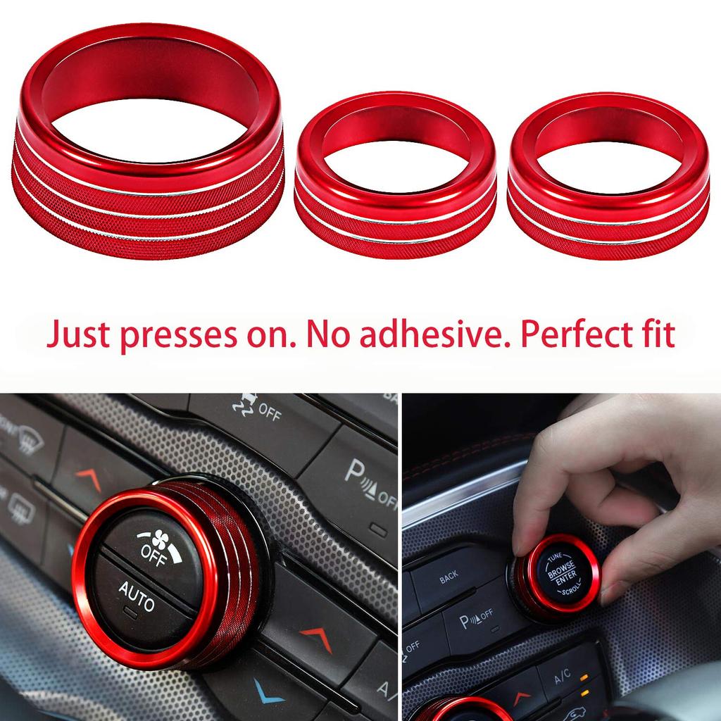 3 Pcs/set Decor  Trim  Rings  Set Air Conditioning Audio Knob Aluminum Alloy Decorative Ring For 15-20 Challenger