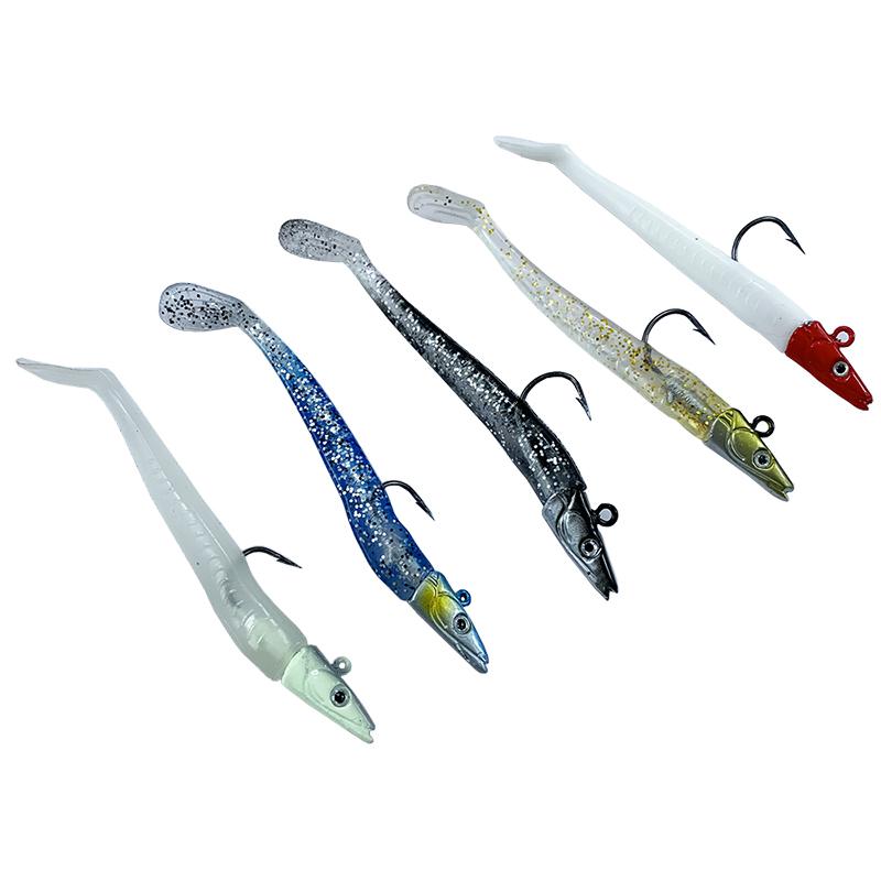 5pcs 10g Jig Head Soft Tail Bait Pike Bass Fishing Lure Bionic Eel Shore Jigging Sea Lake Boat Game Replaceable Reuse Fishhook