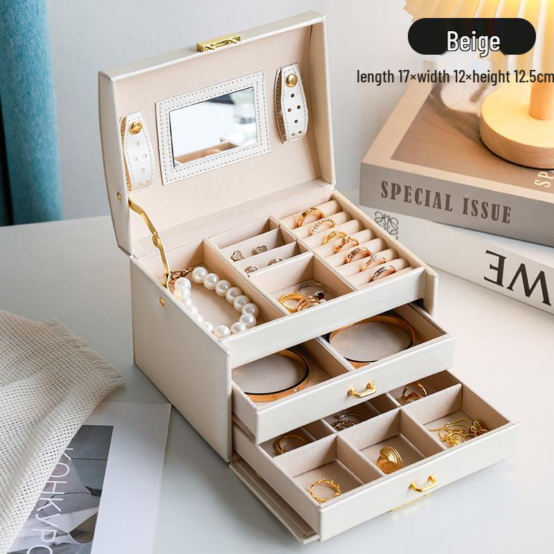 High-Capacity Multi-Layer Jewelry Organizer Box with Lock & Mirror
