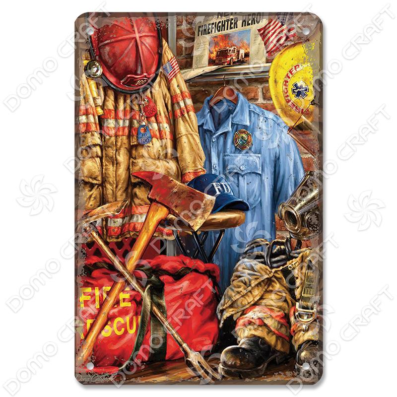 Vintage Fireman Tin Sign Metal Plate Classic Firefighter Movie Metal Poster Wall Decor for Garage Club Hotel Home