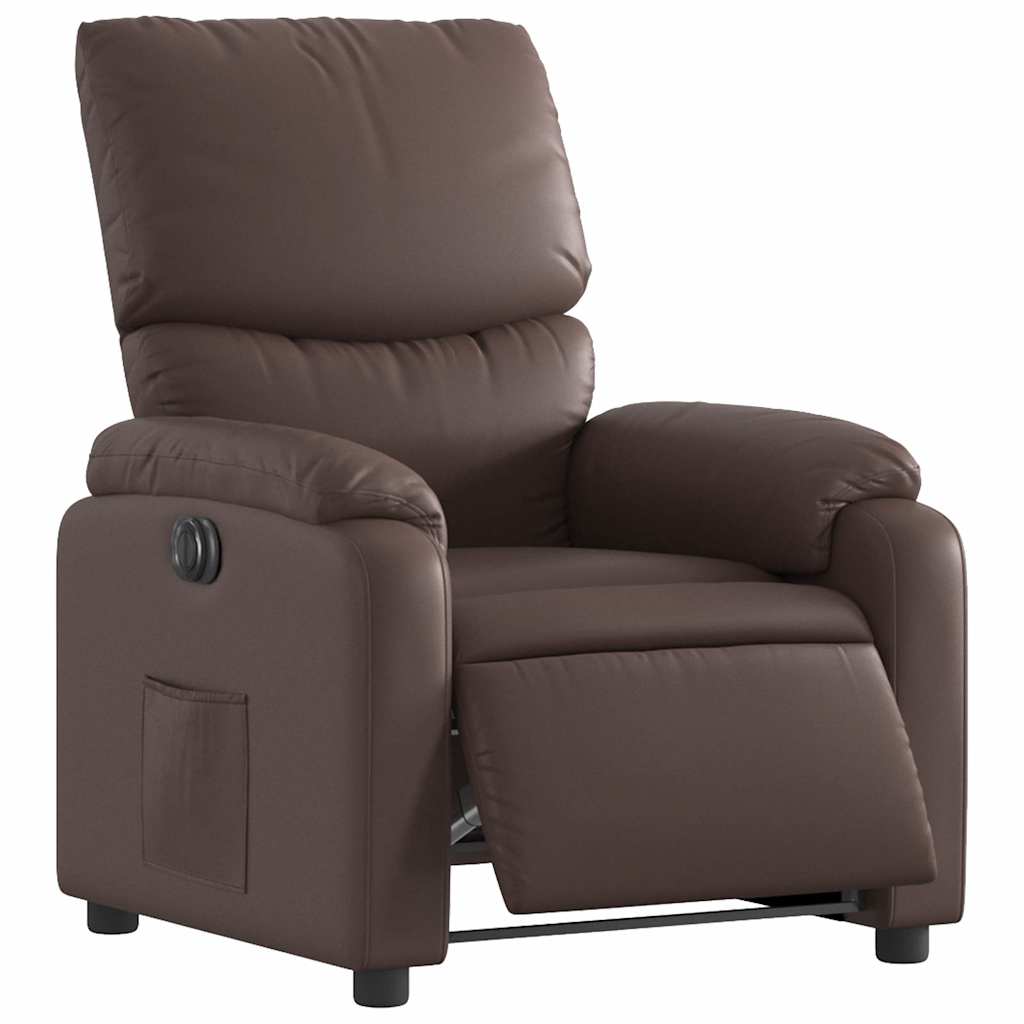 Electric Recliner Chair Brown Faux Leather