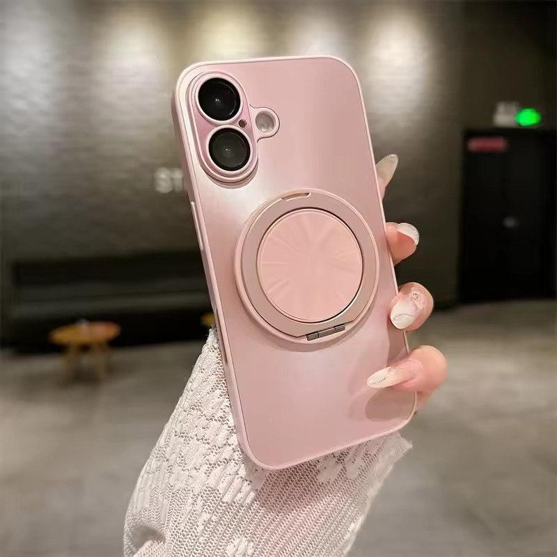 

Чехол-держатель Magsafe Ring Holder с вращением на 360 градусов для iPhone 16 Pro Max 16 Plus 15 Pro 14 13 12 11 Чехлы с матовой пленкой для линз iPhone 13 розовый
