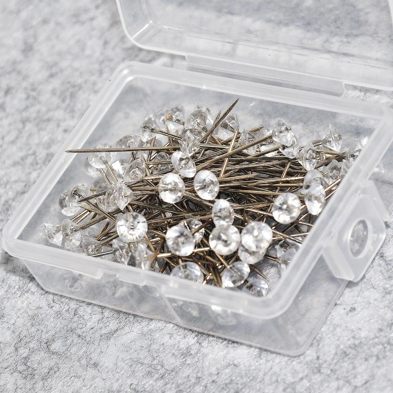 100PCS Bouquet Pins Corsages Flower Pins Clear Sewing Crystal for Head  Long Straight for Head Pins for Wedding Jewelry