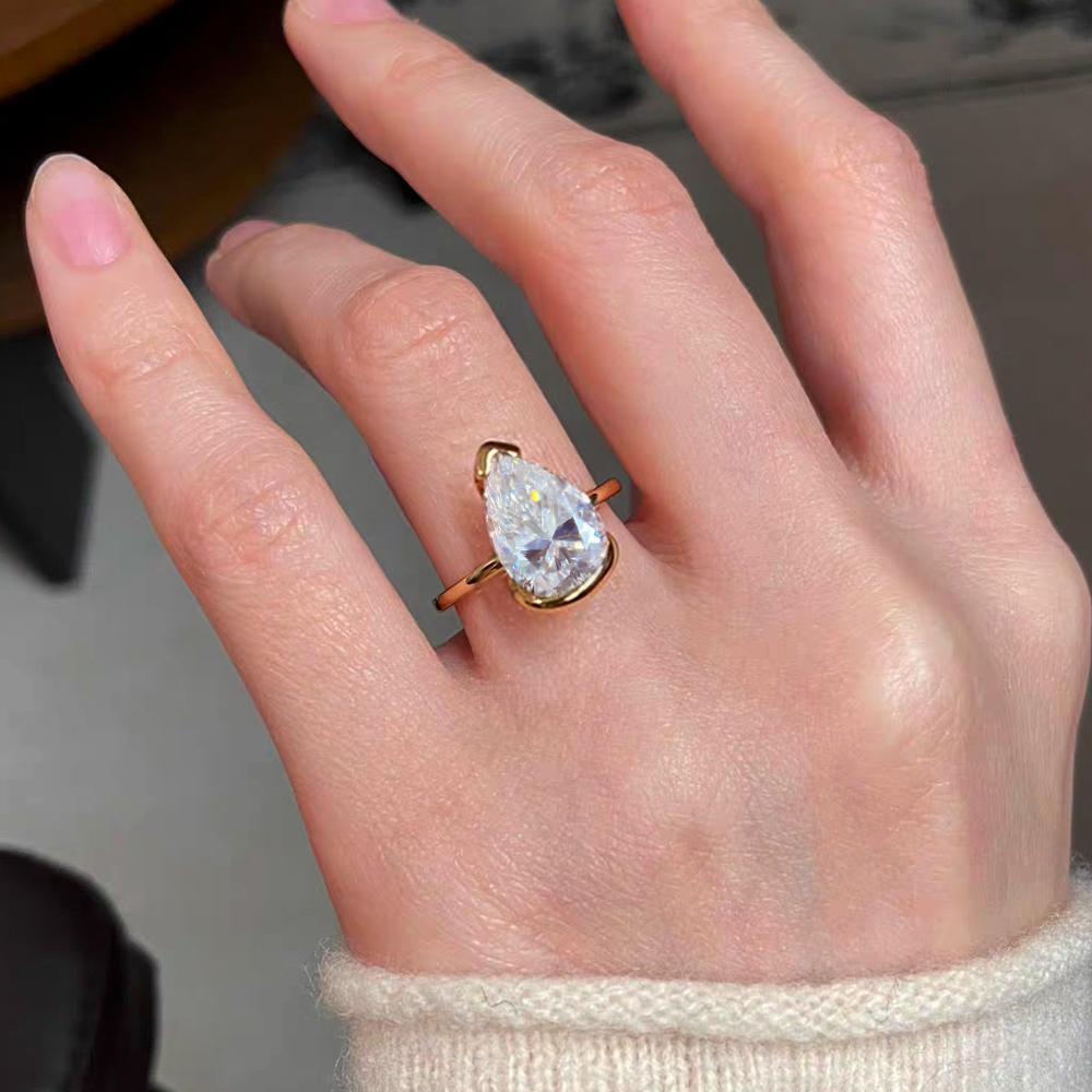 4Carat Pear Cut D Color Moissanite Rings for Women   CopperWaterdrop Diamond Ring Engagement Wedding Bands Jewelry