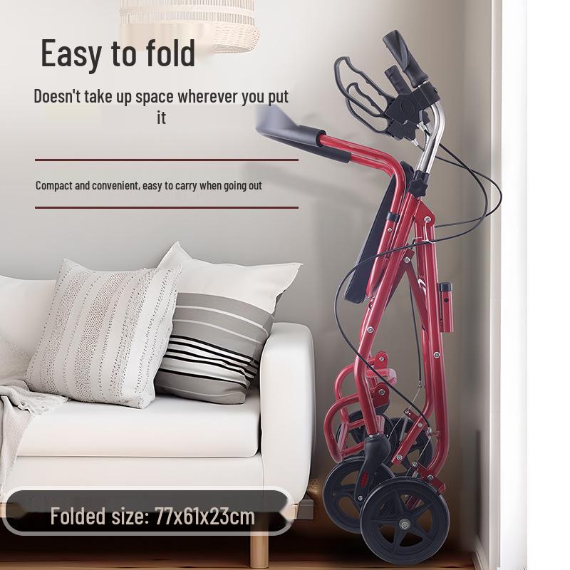 Elderly-Accessible Foldable Shopping Cart and Walker with Seat