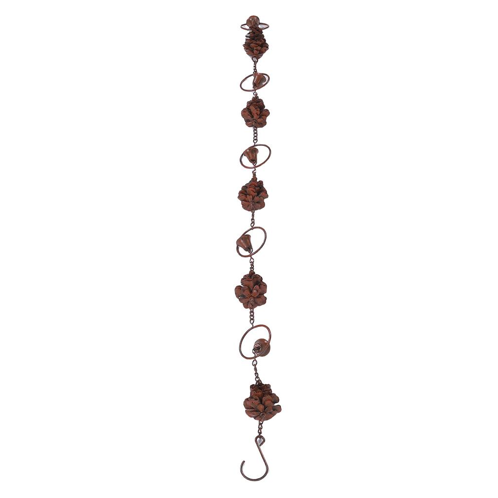 Rain Chain Pine High Efficiency Iron Decorative Rain Catcher Chain with 5 Pine Cones and 5 Bells for Yard Garden