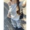 No Price Reduction #Irregular Pure Desire Slanted Shoulder Short-sleeved T-shirt Ins Trendy Loose and Thin Solid Color Chic Top Women's Summer