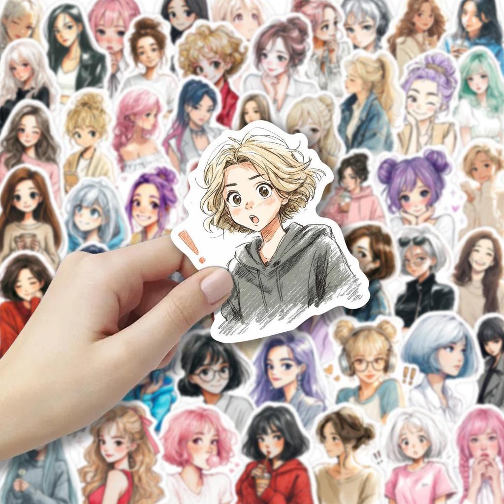 55 Sheets of Hand-Painted Anime Style Stickers for Girls' Journals and Notebooks