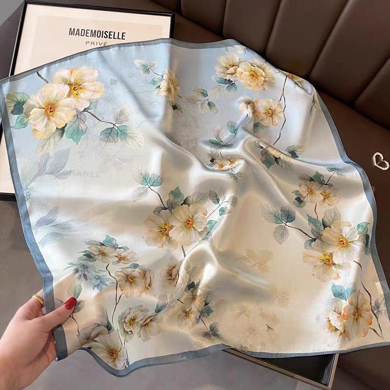 100% Mulberry Silk Plain Crepe Satin Square Scarf High-end Women's Spring, Summer and Autumn Temperament Simple Fashion Silk Scarf Scarf