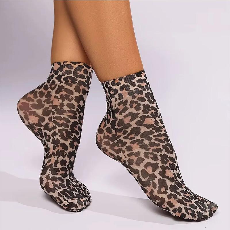Leopard Large Flower Print Short Socks Single Summer High Elastic Comfortable Breathable Ultra Thin Shoes Short Stockings