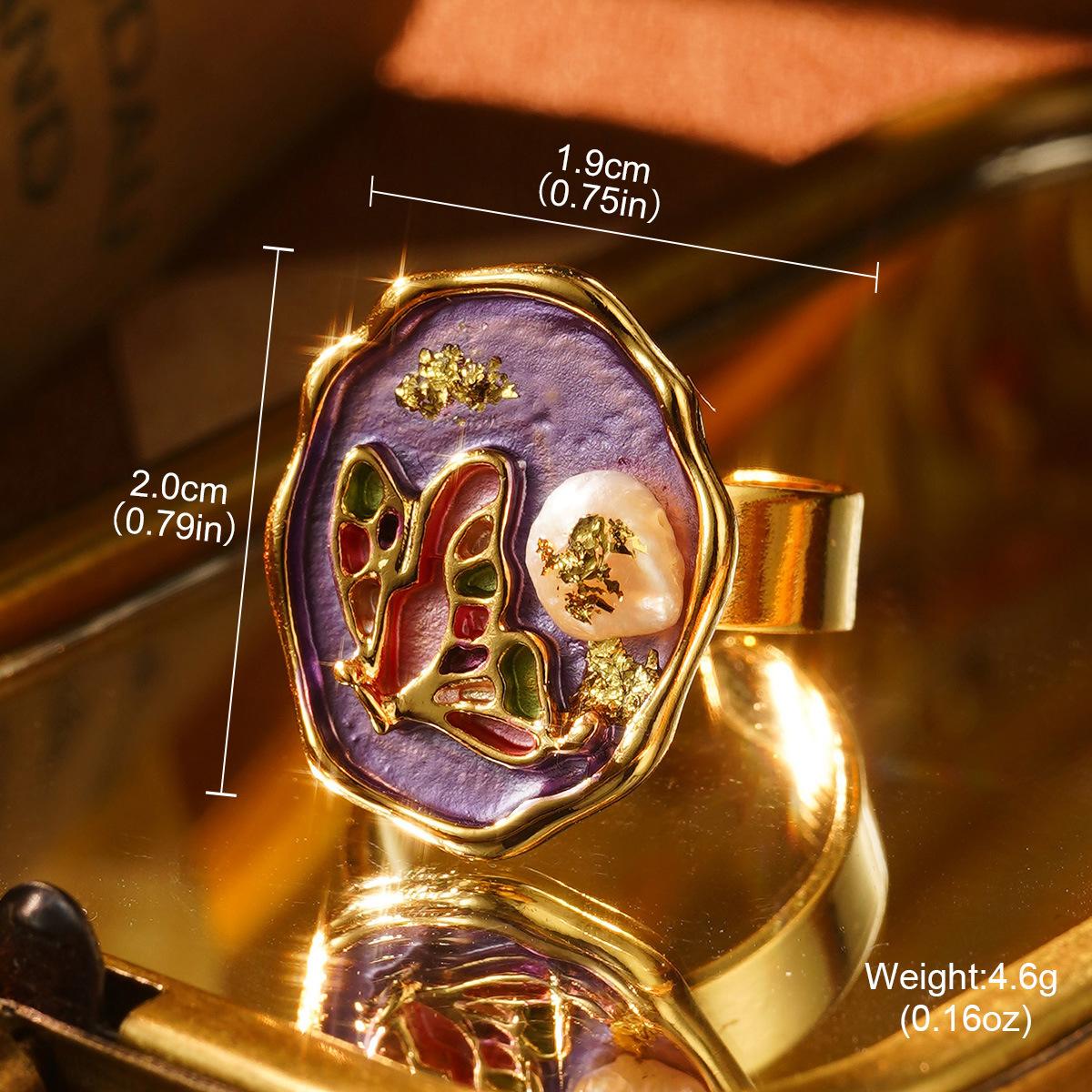 French retro temperament enamel oil painting series ring baroque natural pearl court style advanced