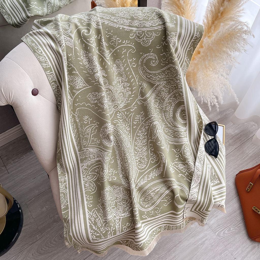 High-End Black Cashew Flower Scarf Women'S Imitation Cashmere Warm Scarf Shawl On Both Sides
