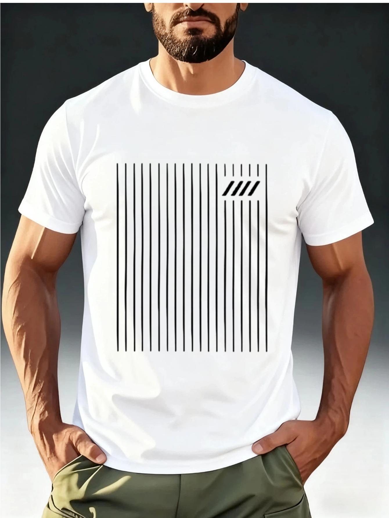 

Men S Functional Trendy T-Shirt with 3D Vertical Stripes And Lightning Logo Print M