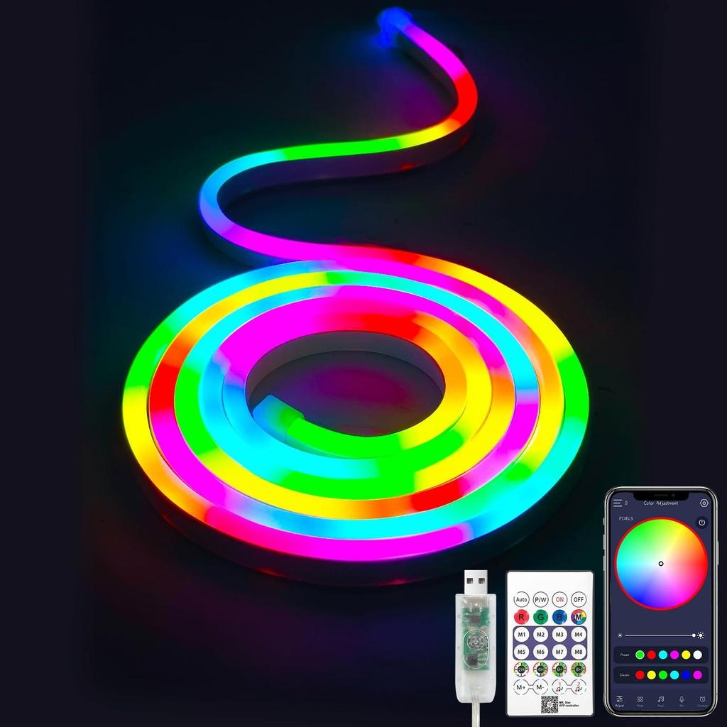 WS2812 RGBIC Neon RGB LED pásek stmívatelný 5V USB LED světelná páska stuha pro chytré aplikace Bluetooth ovládání Flexibilní silikonová trubice