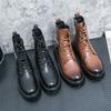Fashion 2024 New Thick-soled Leather Boots Men's Short Boots Fashion Motorcycle Boots Tooling Boots High-top 8-hole Combat Outdoor Boots