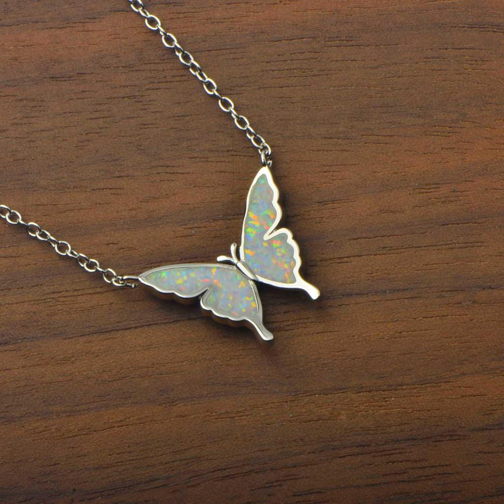 European American Opal Butterfly Necklace for Women - Fashion Jewelry, Hawaii-Inspired Sweater Chain
