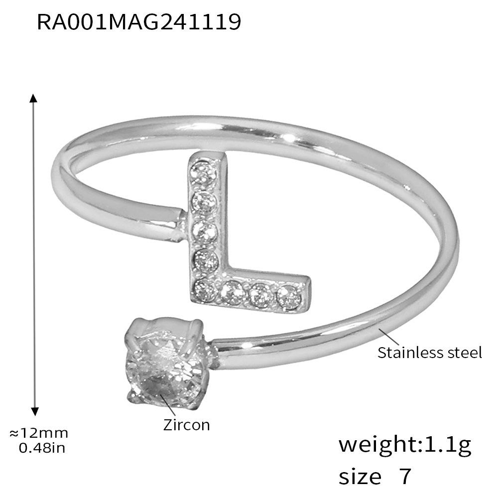 Oumeika Titanium Steel Jewelry Set: 26 Zircon-Inlaid Letters, PVD Gold-Plated Necklace, Bracelet, Earrings, and Ring.