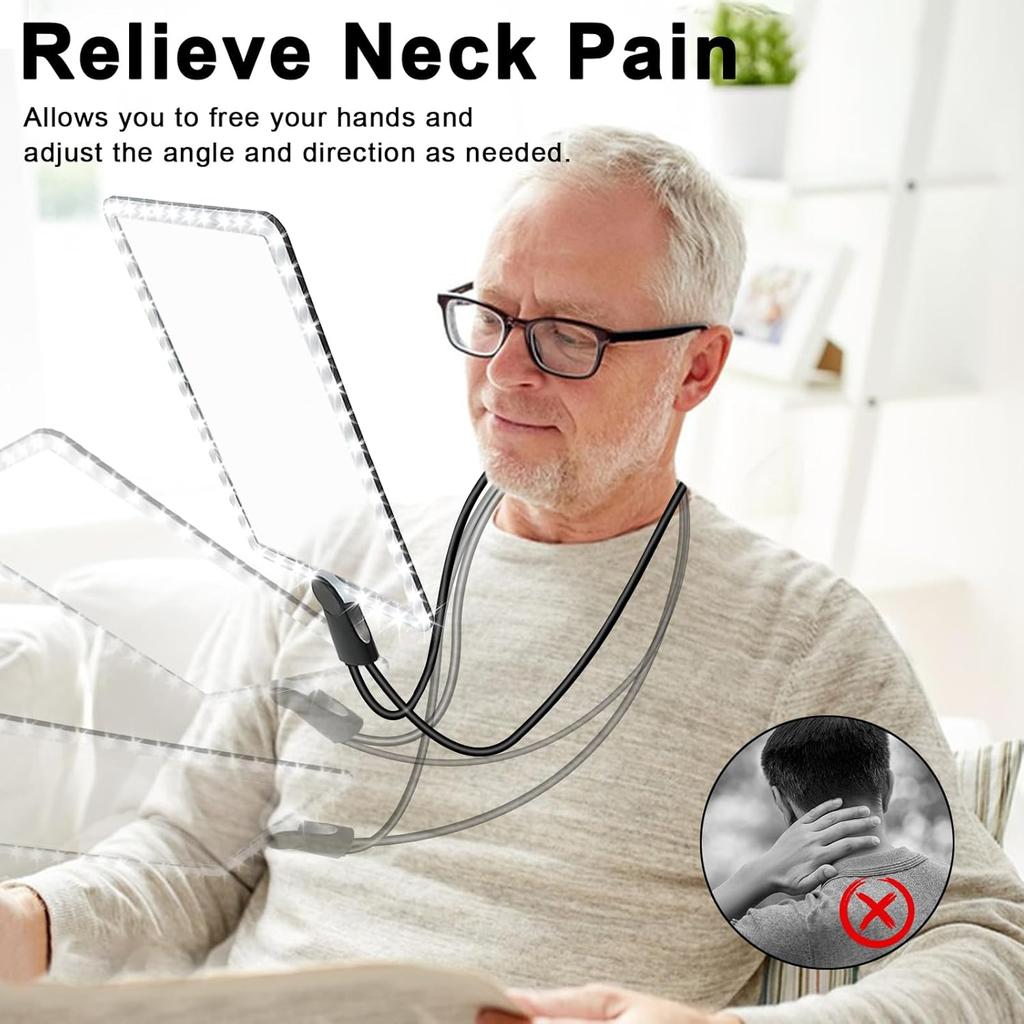 10X Large Reading Hands Free Magnifying Glass with Neck, Large Neck Wear Full Book Page Magnifier for Reading 50 LED Lights, Flexible Gooseneck