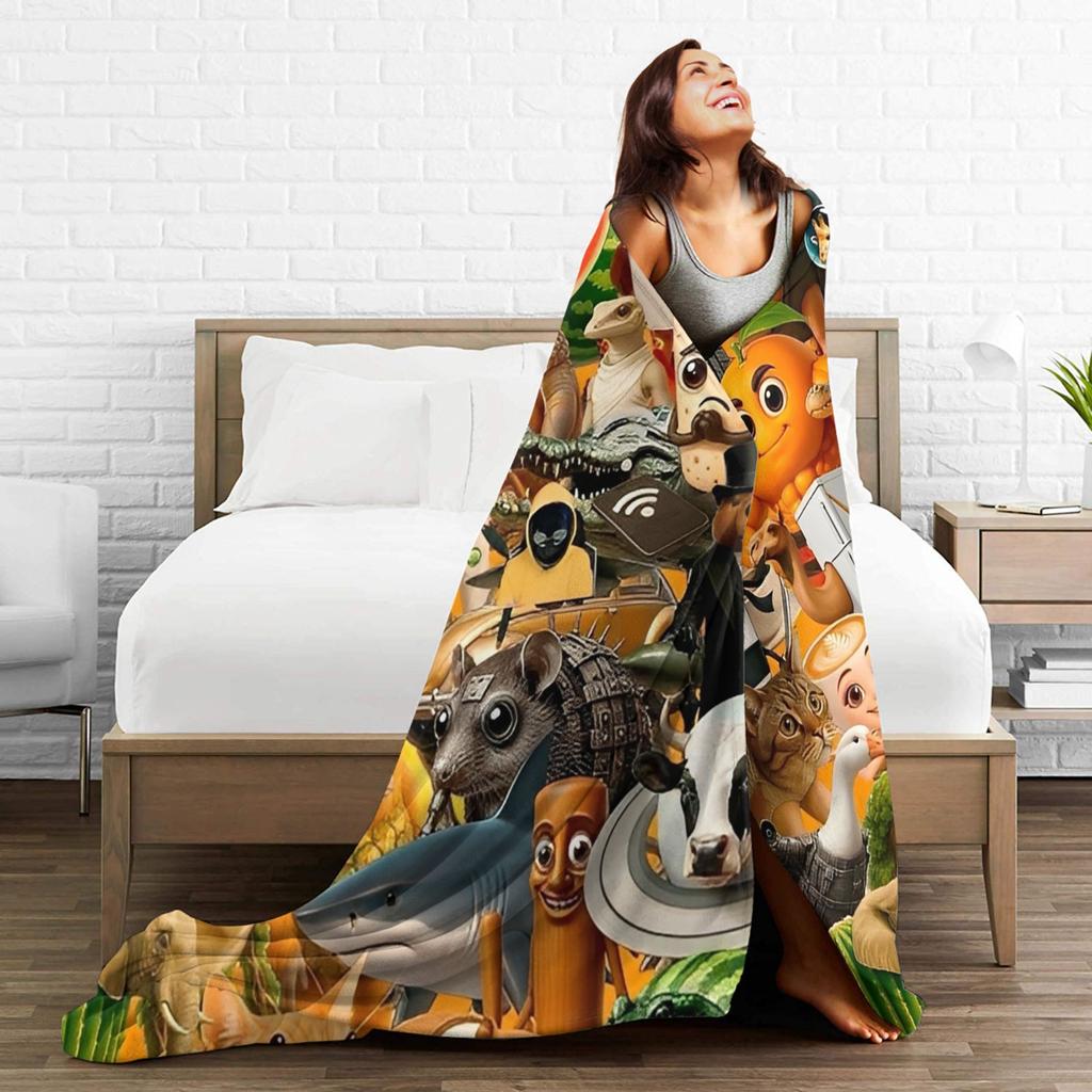 Italian Brainrot Funny AI Meme Blanket Cover Tung Sahur Flannel Throw Blanket Bed Portable Ultra-Soft Warm Multi-function Quilt
