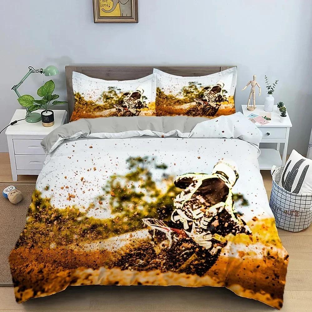 Top Motocross Off-road Race Motorcycle Dirt Bike Rider Bedding Set Twin Queen Size Duvet Cover Pillowcase Bed Kids Adult