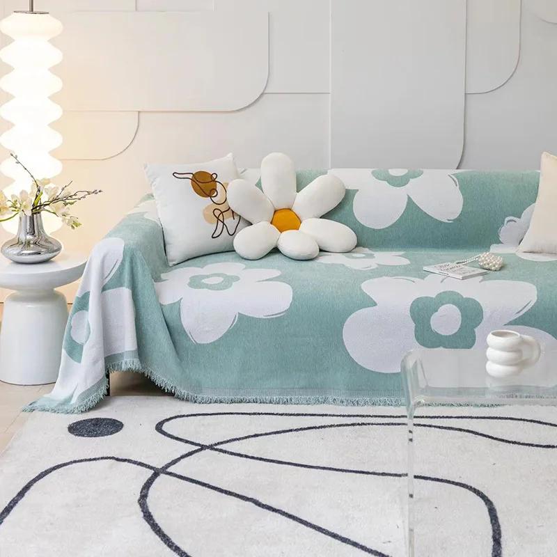 Jacquard Chenille Sofa Cover Cloth Sofa Blanket Cover Full Cover Universal Couch Towel Cover Dust Proof Sofa Cushion With Tassel