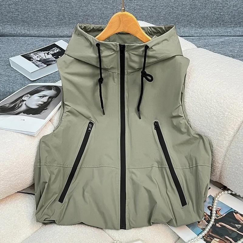 Explosionsweste Jacke Damen Sommer Stapelkleidung Kleines Tanktop Joker Ärmellose Jacke Mit Kapuze Weste Oberbekleidung Weiblich