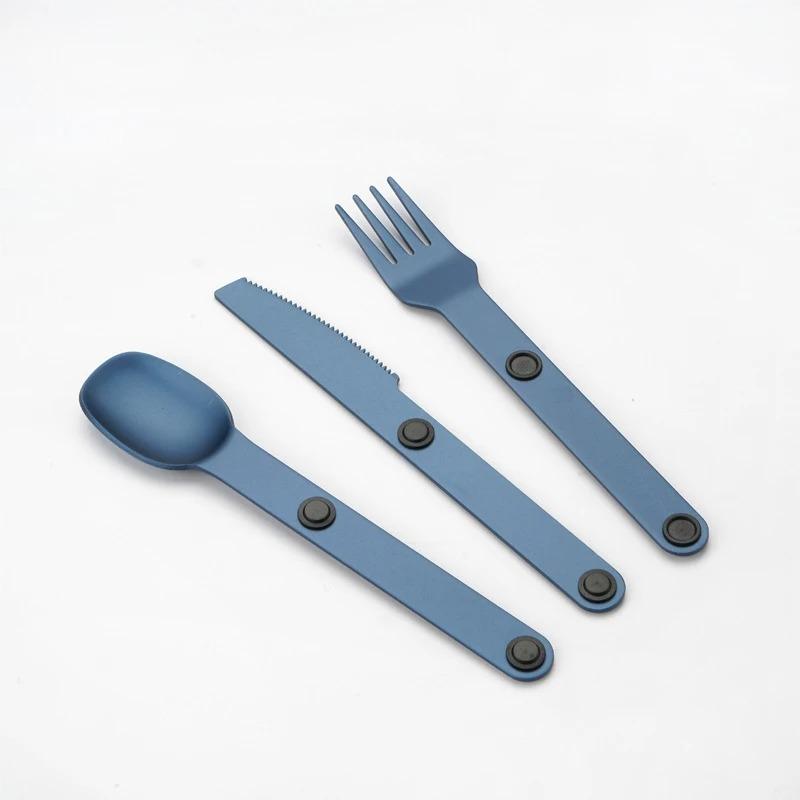3pcs Magnetic Aluminum Cutlery Set - Travel Picnic Camping Cutlery Set Including Steak Knife, Spoon, Salad Fork