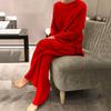 Women's Loose Fit Two-piece Suit Long Sleeve Knit Top Elastic Waist Wide Leg Pants
