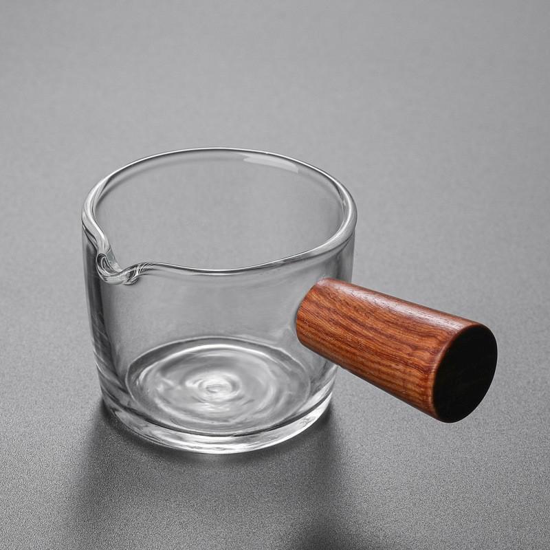 50/100ml Wooden Handle with Scale Glass Coffee Measuring Cup Espresso Milk Latte Transparent Single Mouth Kitchen Coffee Mug