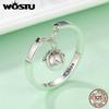 WOSTU Real 925 Sterling Silver Black White Pearl Chain Opening Rings For Women Flower Tears Link Ring Wedding Party Jewelry Gift