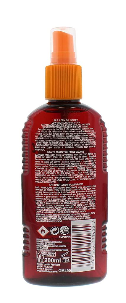 Malibu Dry Oil Spray SPF8 bronzing oil for tanning 200ml