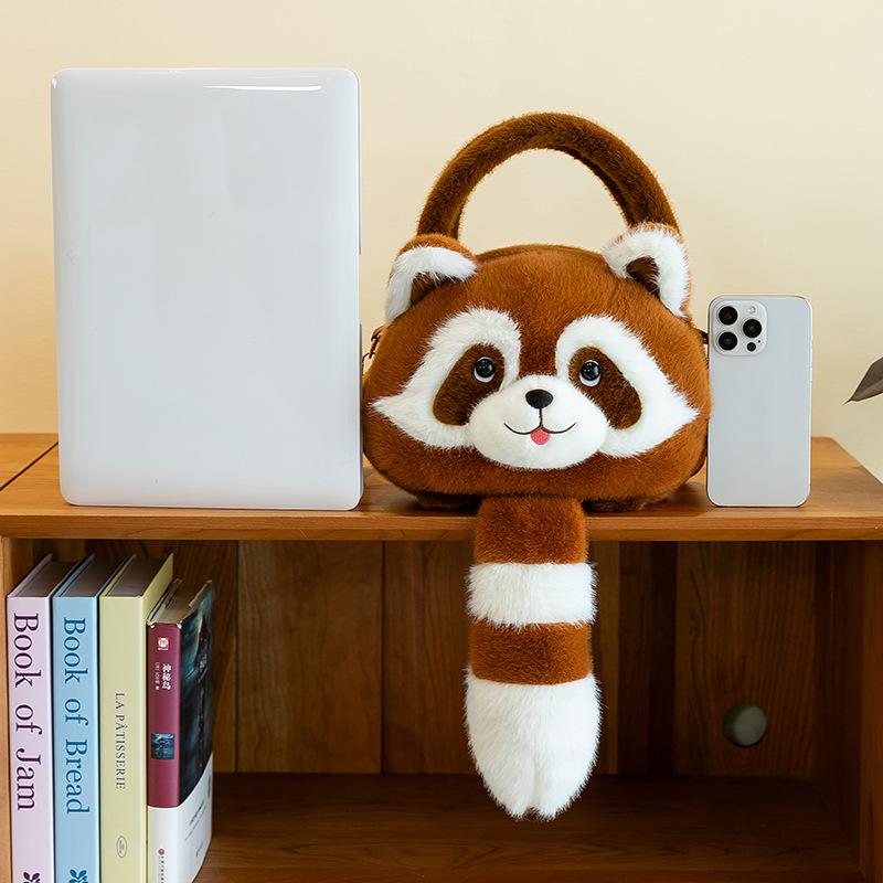 Urocza pluszowa torba na ramię szop pracz, Zabawna lalka ręcznie robiony plecak, Duża pojemność torba na ramię, Kreskówkowa torba na Dzień Dziecka i Dziewczynek