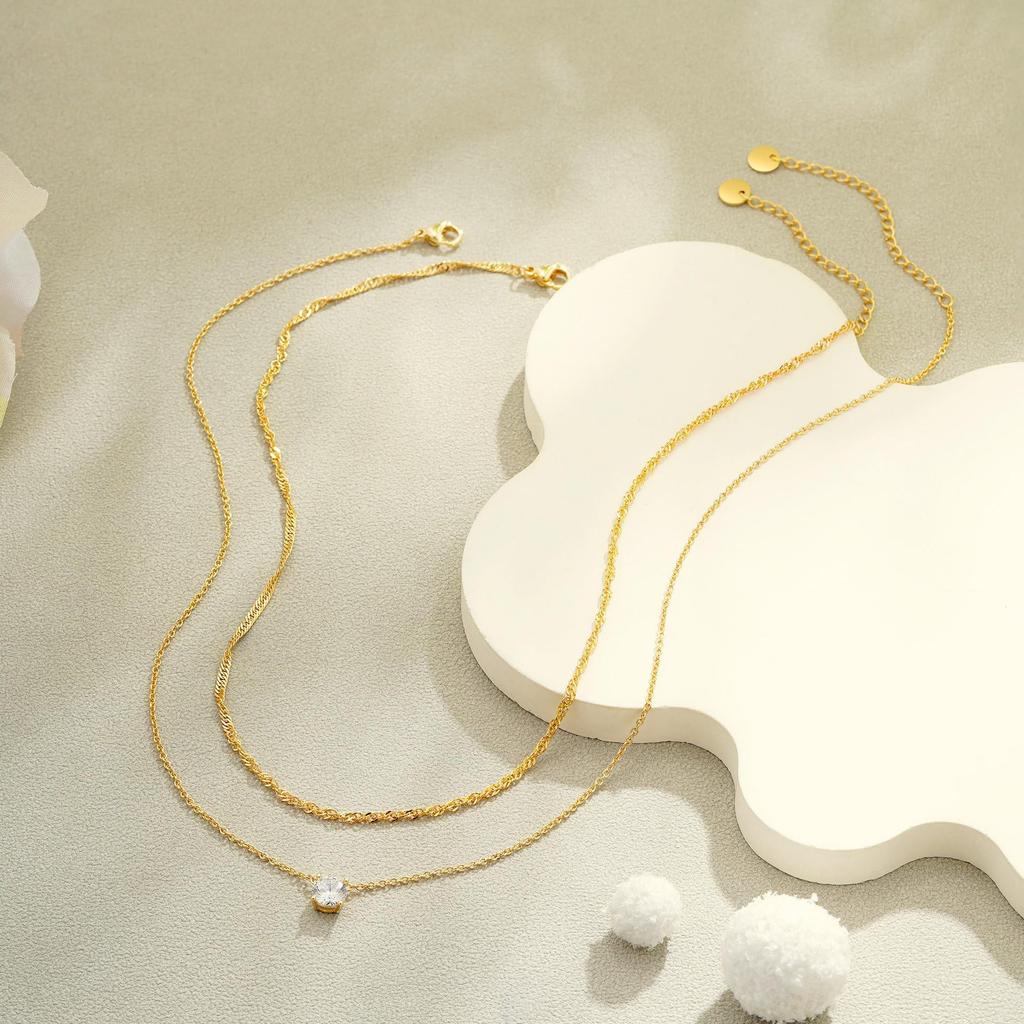 2026 New Cross-Border European American-Style Multilayer Zircon Copper Electroplated Minimalist Necklace Women Fashionable