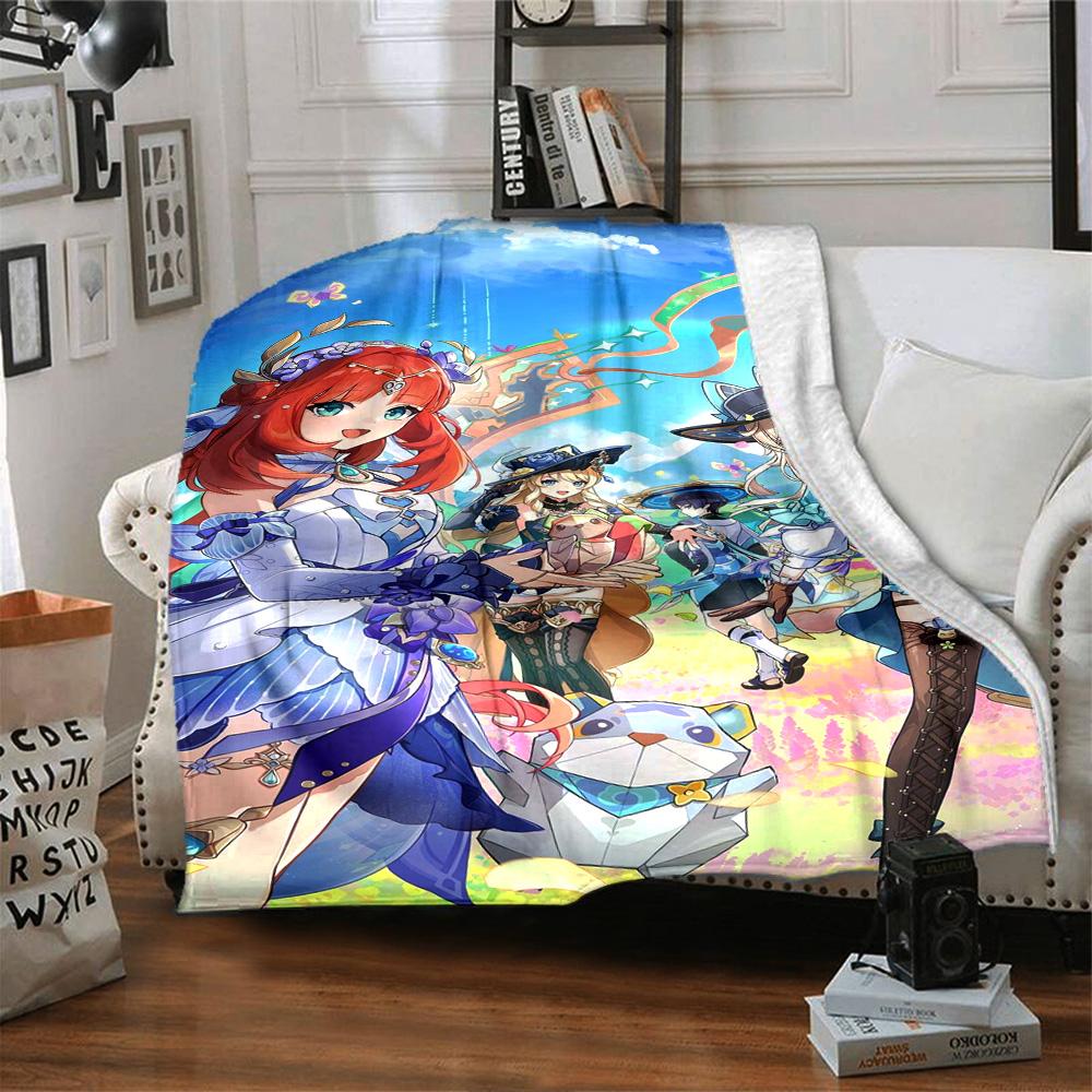 Genshin Impact Poster Print Flannel Blanket High Quality Warm Comfortable Cover for All Seasons Perfect for Gifts Home Decor